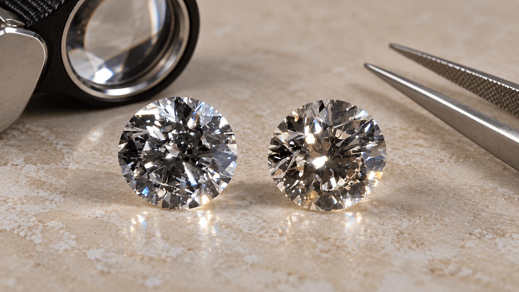 Two one carat natural diamonds showing differences in appearance